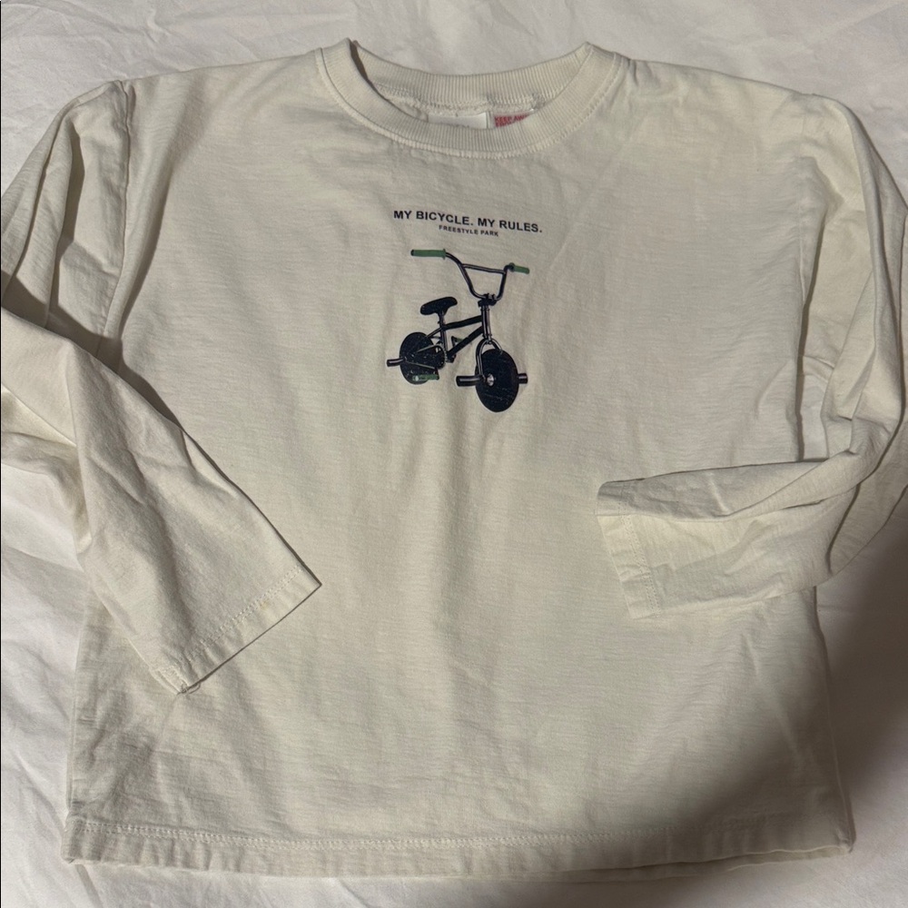 Zara Kids Cream Long Sleeve Tee with Tricycle Design
